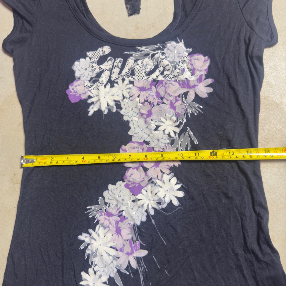 Guess Womens Black Floral Graphic Top - Picture 4 of 5